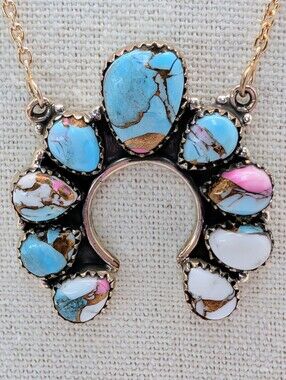 Cotton Candy Turquoise S925 Sterling Silver Gemstone Naja Necklace